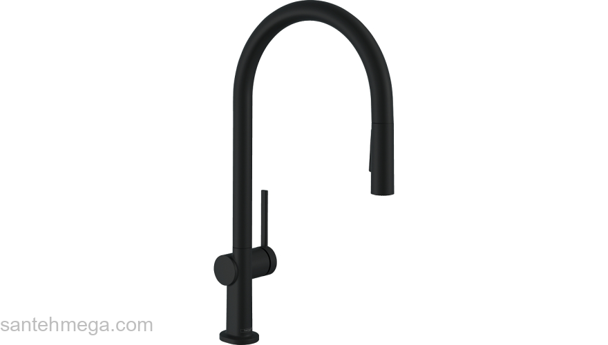 Кухонный смеситель однорычажный, 210, с вытяжным душем, 2jet, sBox Hansgrohe 72801670, матовый черный. Фото